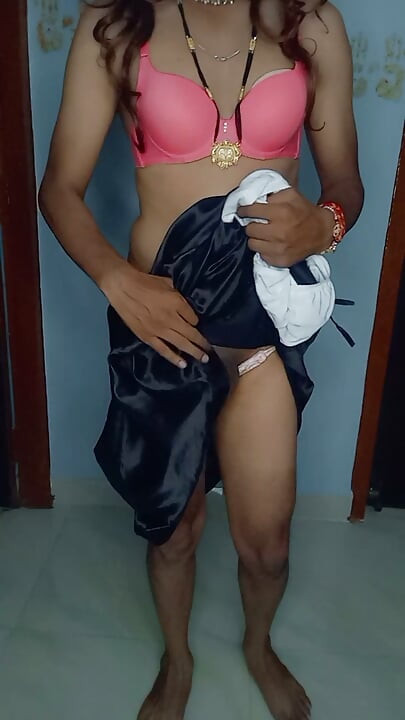 stepmom sexy satin petticoat and sexy sare with lace bra panty