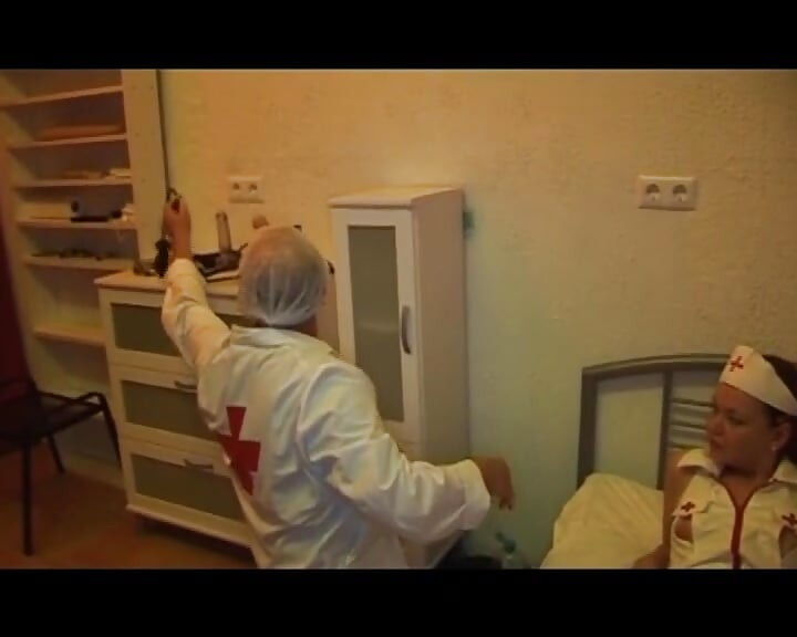 Sexy German nurse fucked by two dudes