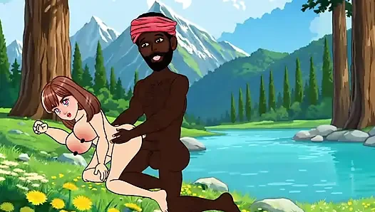 22-year-old Sabina fucked a big cock in the village man in the pond and dropped the water of the penis. Black thick cock.