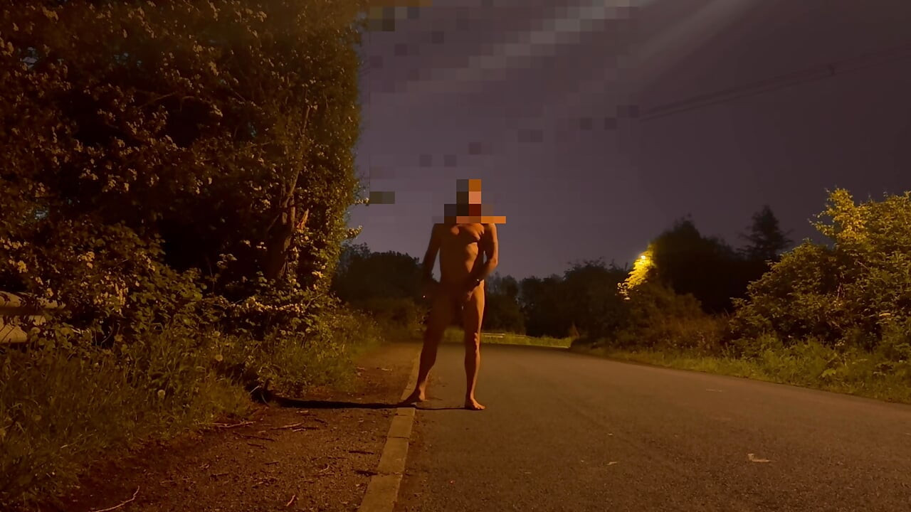 Barefoot nude in road