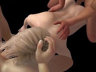 Blonde meid neemt het van beide kanten - korte clip in 3D-porno