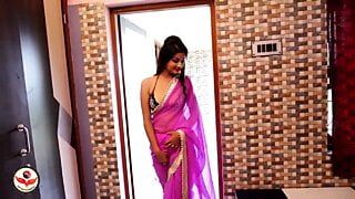 Susmita - look da moda saree roxo