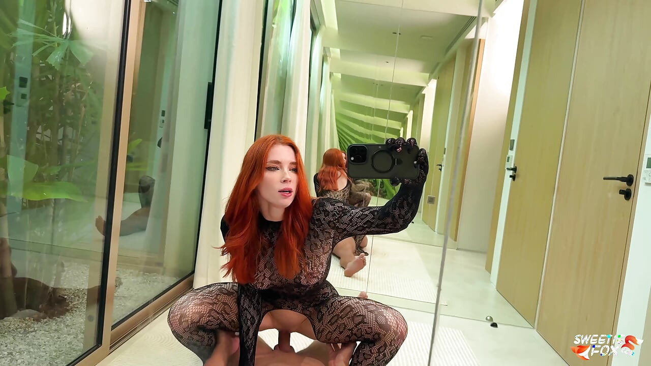 Redhead Beauty in Fishnet Bodystocking Passionate Fucking on The Floor till Cum on Ass - Sweetie Fox