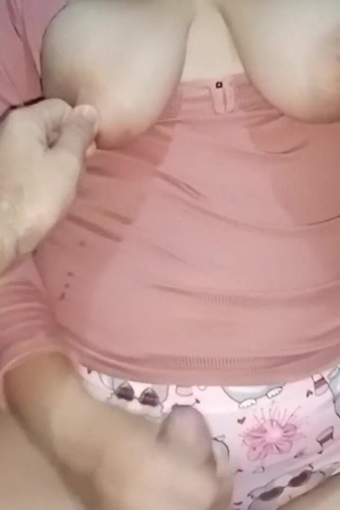 Jerking off My Husband as He Tries to Rip My Nipples off with Pinching and Biting
