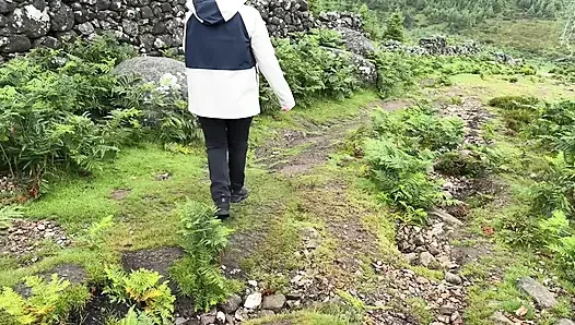 Girl can't gold her pee and pissing again outdoor, compilation