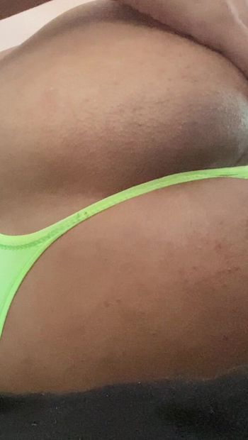 Green thong and dildo fun