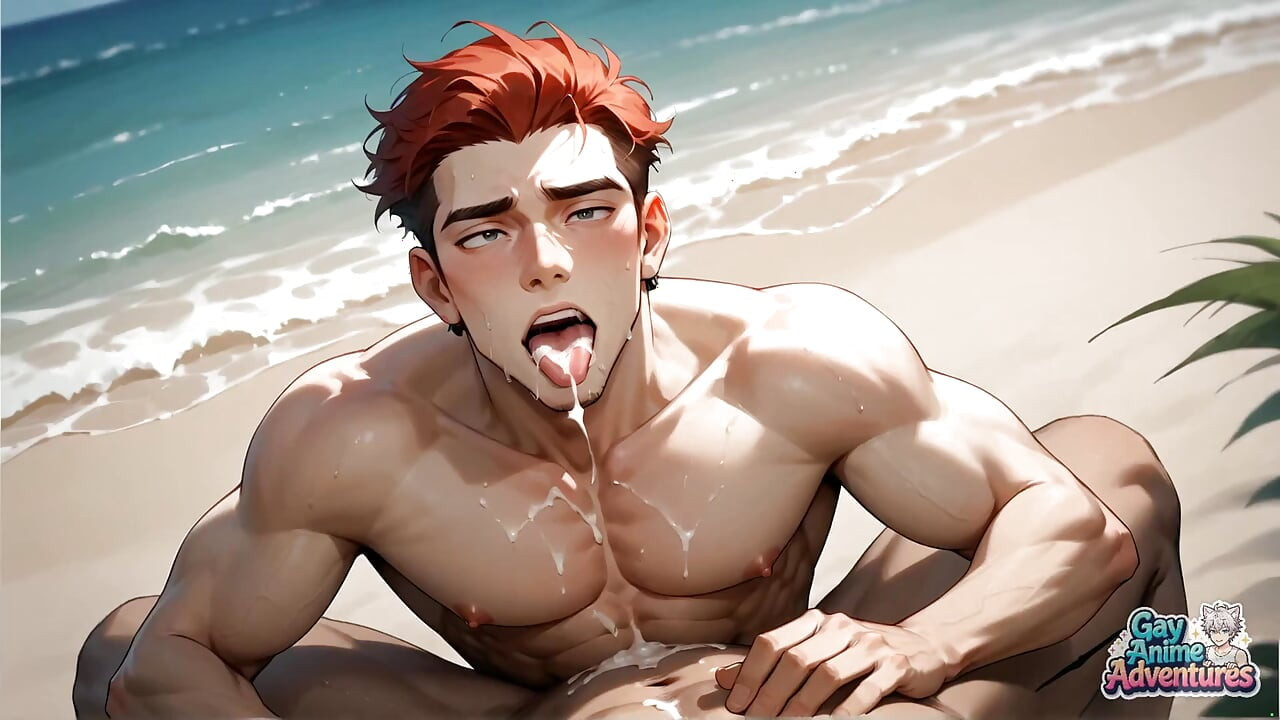 Stranden muskelguden böjer sig, hans svettdränkta sex pack skiner när ett Spunk -skott bryter ut! den hetaste Gay XXX!