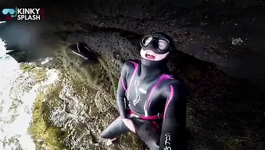 Neoprene Wetsuit & Dive Mask Masturbation by the Sea