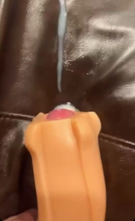 Super long dick cums from other side of pocket pussy