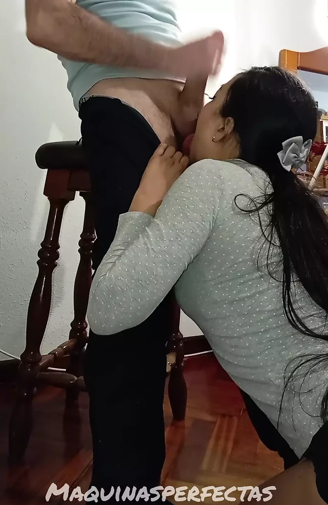 Beautiful deep throat, and cock drooling until the end with facial cumshot.  New 2024