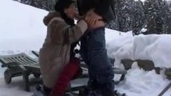 Slim attractive MILF anal fucked in the snow