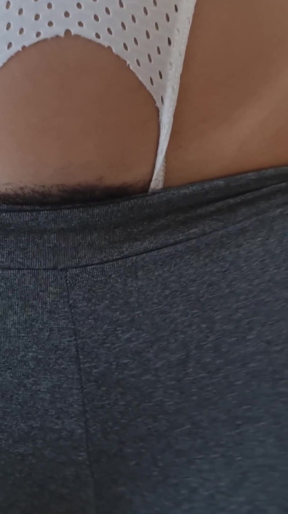 Big pussy girl playing with her package wearing panties and shorts | Clip 2