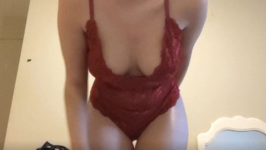 Red Lace Teddy Strip And Play.