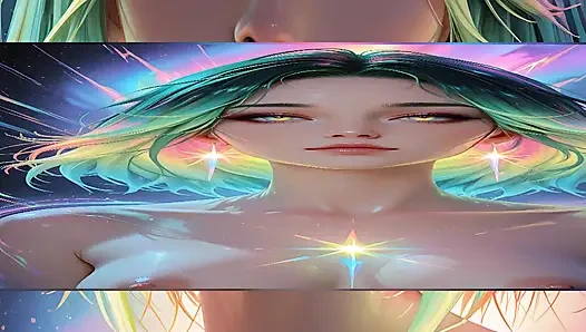 Parlak gözlü kozmik neon güzellik portresi rüya gibi fantezi ai art slayt gösterisi