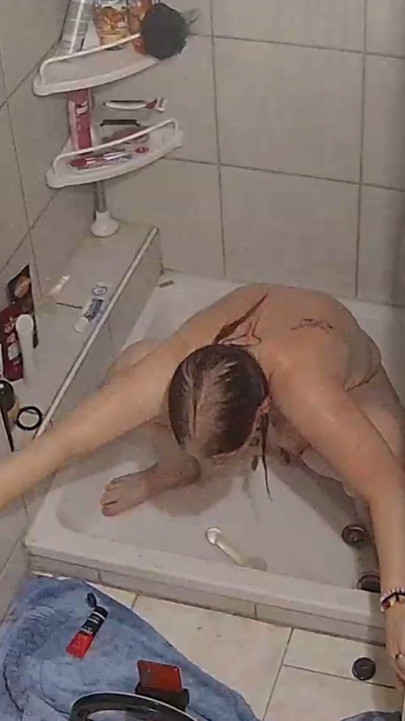 Cam catches wife riding a dildo in the shower | Clip 2