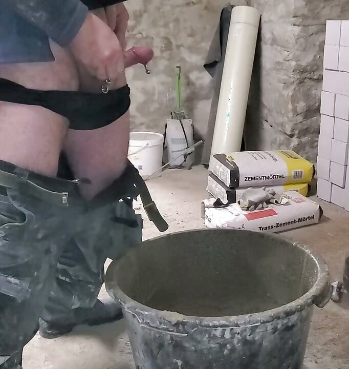 Spraying mortar construction site
