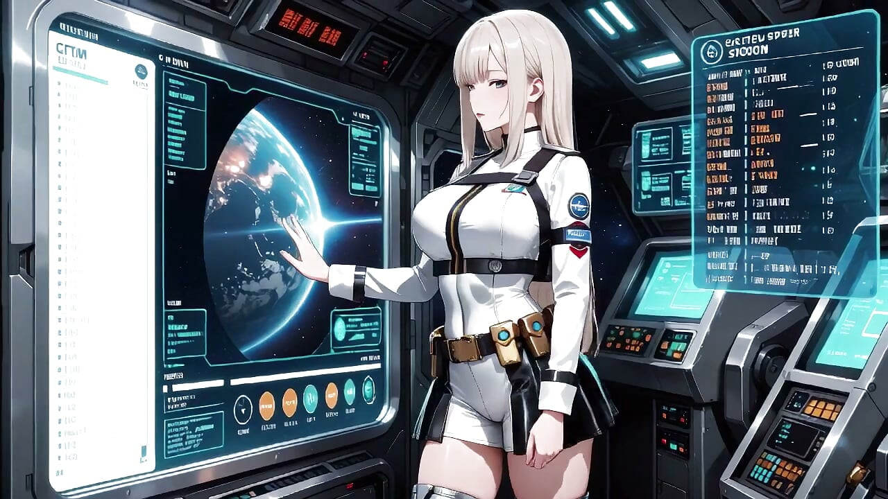 Momentos privados dentro de la nave espacial futurista donde su uniforme blanco se estira a la perfección.