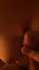 Cumming on my slut wifes tits
