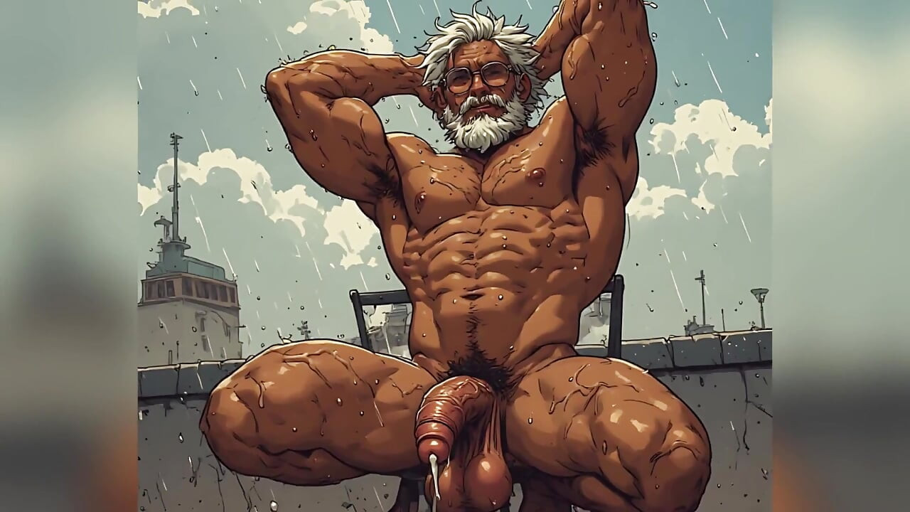 Nud hunks Art pe acoperiș