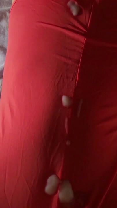 Double cumshot...my poor red bodysuit filled with cum | Clip 1