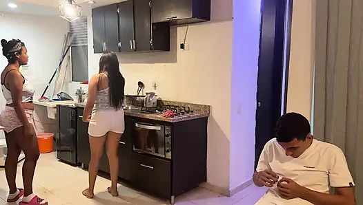 Maid squirts and gets her good fuck hidden from his wife's cuckold.