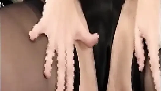 Brunette Slides Ribbed Dildo Deep in Hairy Pussy