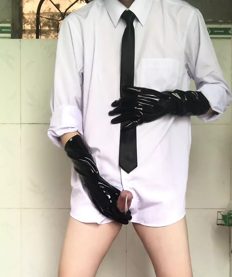 Cum Shot Masturbation With Rubber Gloves