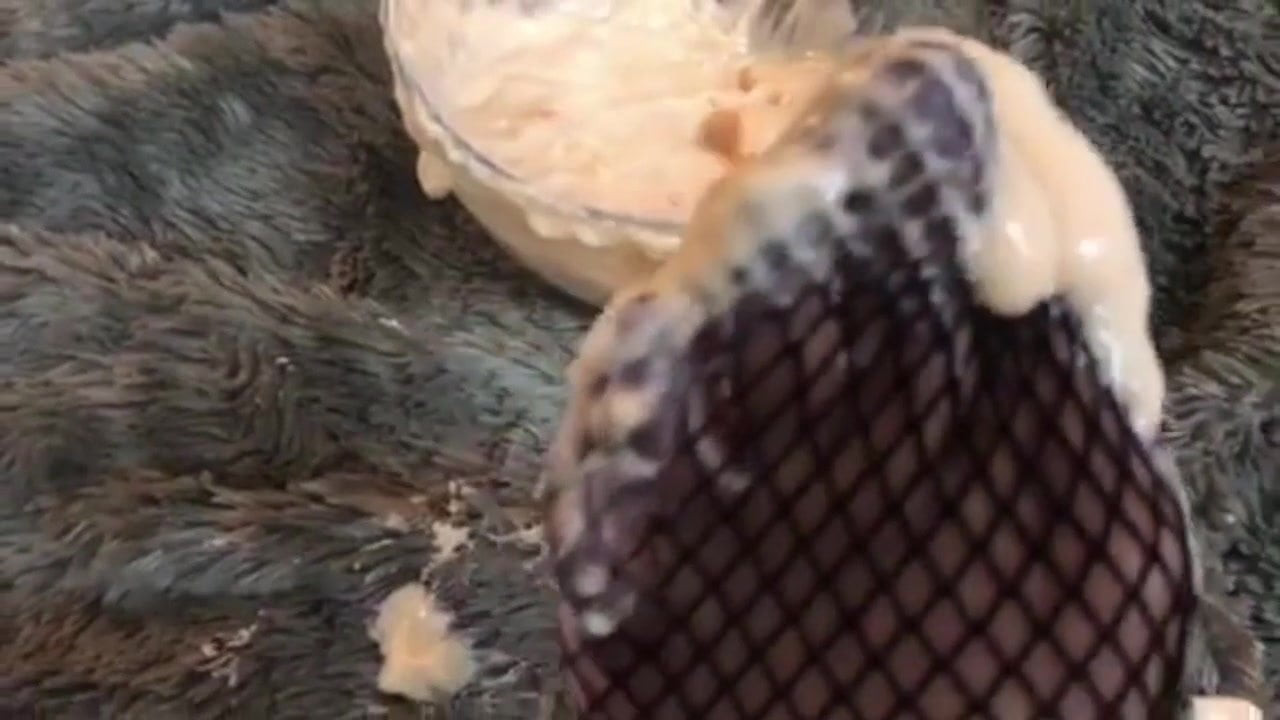 Pedalia Love's Fishnet Toe Dipping in Yogurt