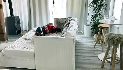 latex bondage high heels hogtied