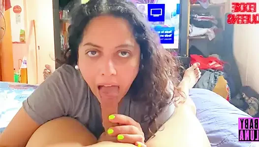 Argentinian slut BabyLuna939 sucks my dick, jerks off my tits until I run out of milk and takes it all Part 1