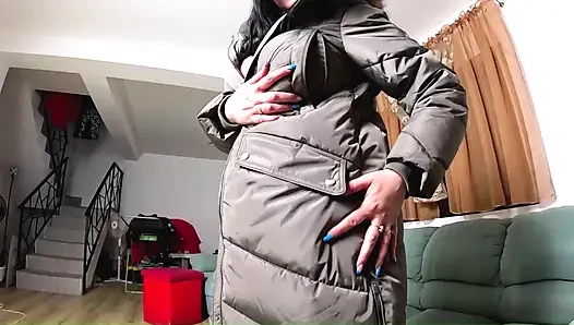 Parlak kürklü ceket. Gırtlağına kadar alma, tükürme oyunu, binme ve ceketime boşalma