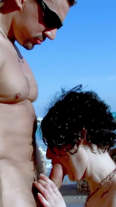 French brunette big cock ass fucking at the beach | Clip 1
