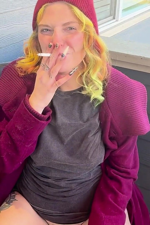 Hairy Pussy Smoking on Front Porch