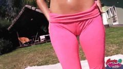 BIG-ASS Busty Blonde Teen OutDoor Gym Wearing Tight spandex a