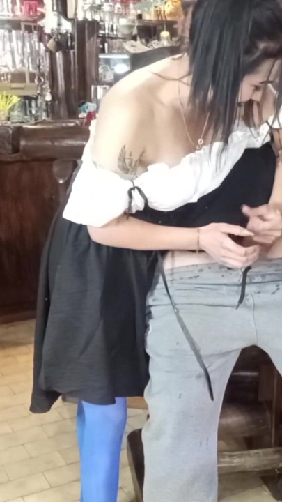 Good looking hotty  having fun two guys in the bar | Clip 1