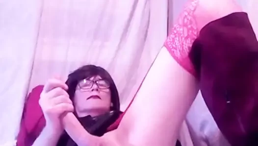 Cross-dresser , masturbating