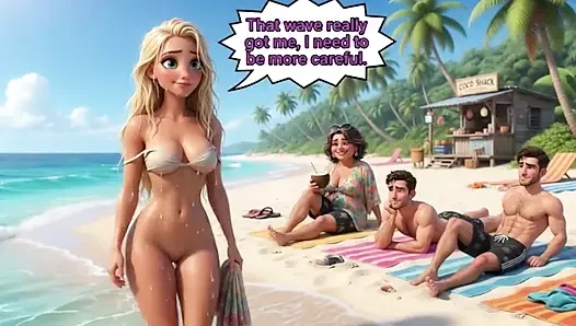 Married Blonde's Beach Tease Becomes Wild House Game with Husband and Young Men (ai Generated)