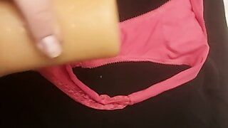 Wanking with toy over panties