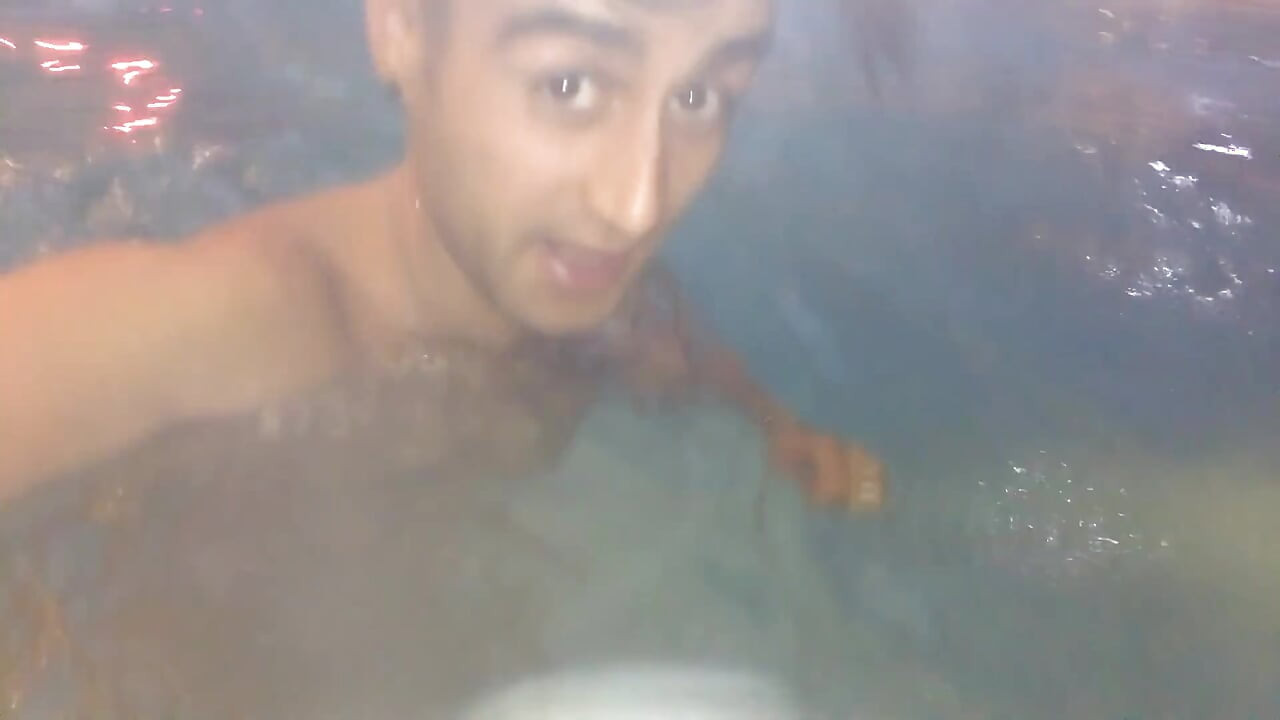 Twink Tries Hydromassage Nozzle on His Uncut Cock in Pool Underwater