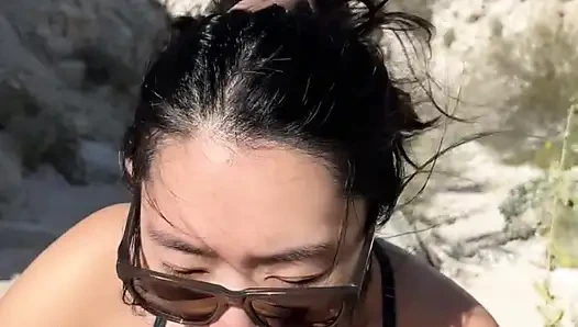OUTDOOR blowjob while hiking in the desert - AMATEUR WMAF - Cum in Mouth PUBLIC BJ Swallow