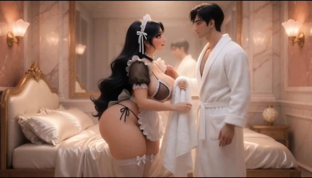 Obedient Maid Pleases Her Young Master (AI generated))