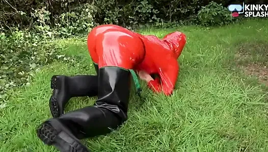 Shiny Pvc Rain Suit Garden Tease