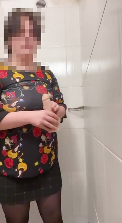 chubby fem boi crossdresser playing with dildo in shower