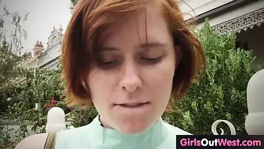 Cute redheaded lesbians with hairy pussies meet and fuck