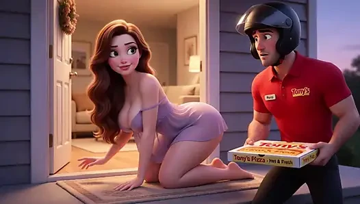 Pengiriman Pizza Mengarah ke Helmet-On Yang Penuh Gairah dan Koneksi (AI dihasilkan)