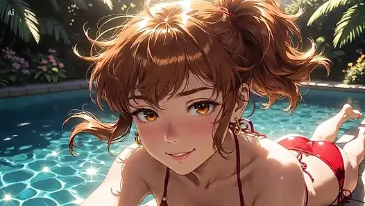 AI mädchen sinnlich am pool - Studio Ghibli Style