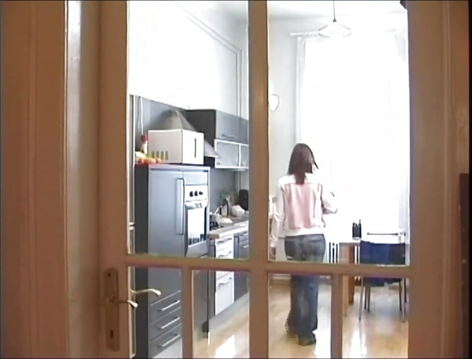 Horny Teen College Girl Masturbates Her Pussy with Big Dildo in the Kitchen