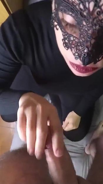 Cum on Black Lace Mask