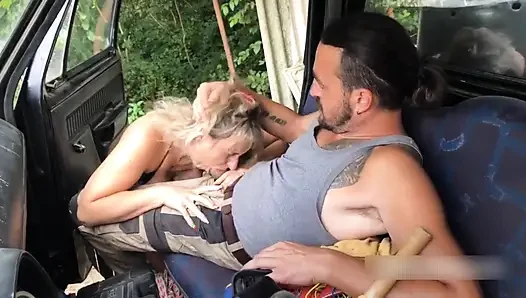 Real Couple Outdoor Pickup Fun With My Wife Luna and the Gardener