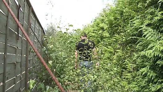 Young brunette outdoor ass fucked in a garden